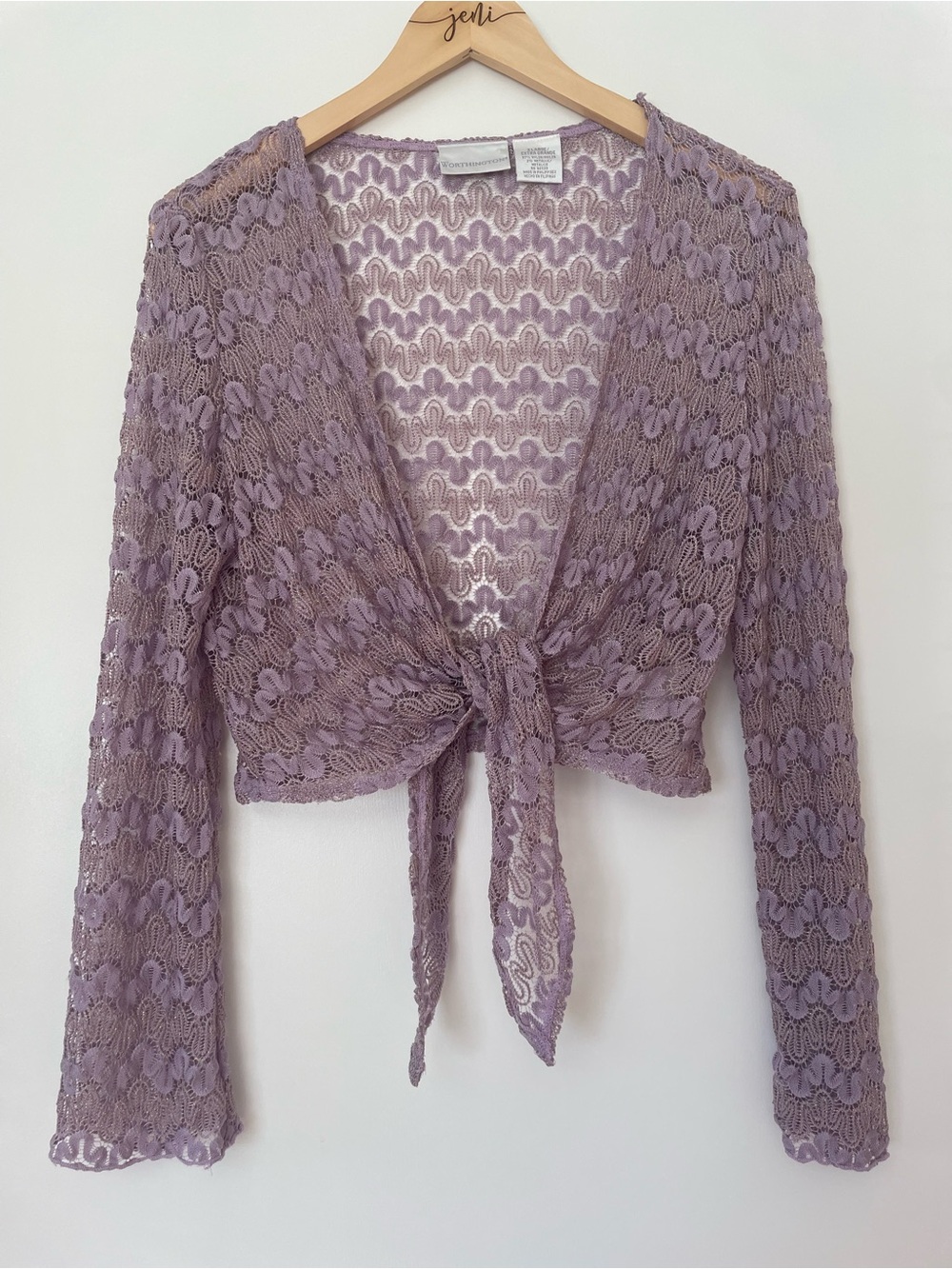 Worthington Lavender Lace Tie-Front Crop Top